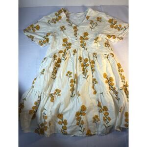 Zara Girls Floral Dress 13-14 Yellow Cottagecore Tiered Cotton Boho